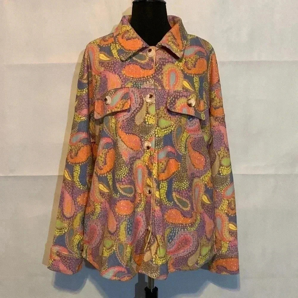 EMILY WONDER paisley button down LARGE shirt SHACKET (A2)
